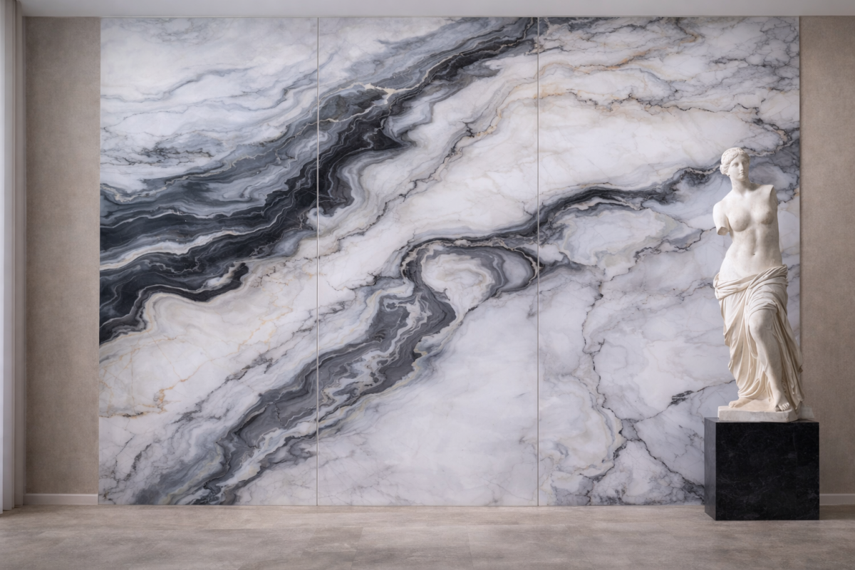 PVC стенен панел INTER 39 – сиво-бял мрамор 120×280 см
