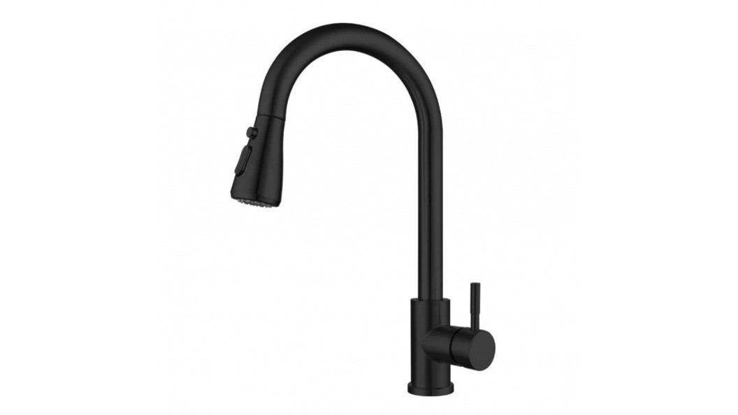 Многофункционален кухненски смесител с издърпващ душ — черен мат