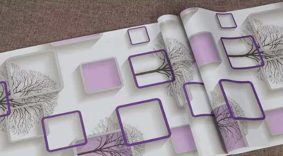 Самозалепващ 5D PVC тапет Квадрати и дървета – Лилав, 45 см × 10 м