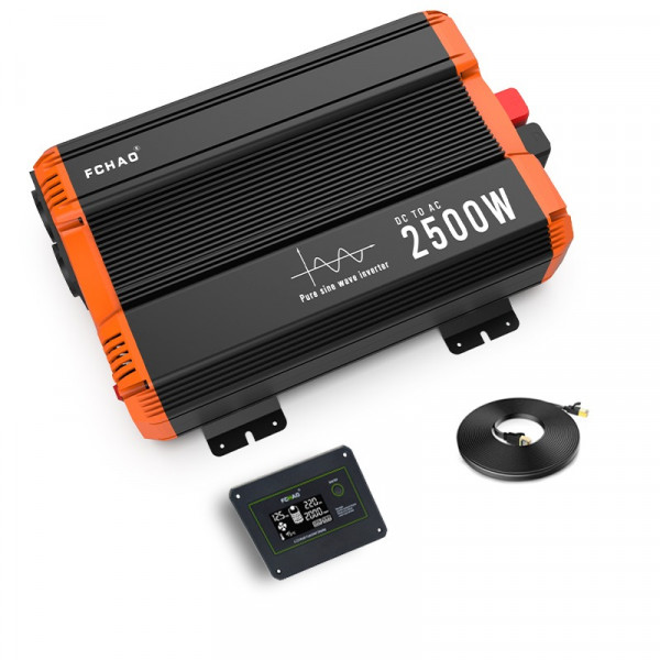 FCHAO 2500W Инвертор с чиста синусоида 12V → 230V | LCD дисплей | Дистанционно управление