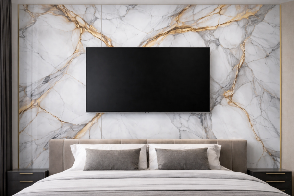 PVC стенен панел INTER 42 – бял мрамор със златни жилки 120×280 см