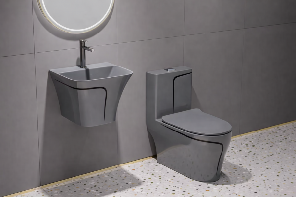 Керамичен комплект моноблок с умивалник/ сив